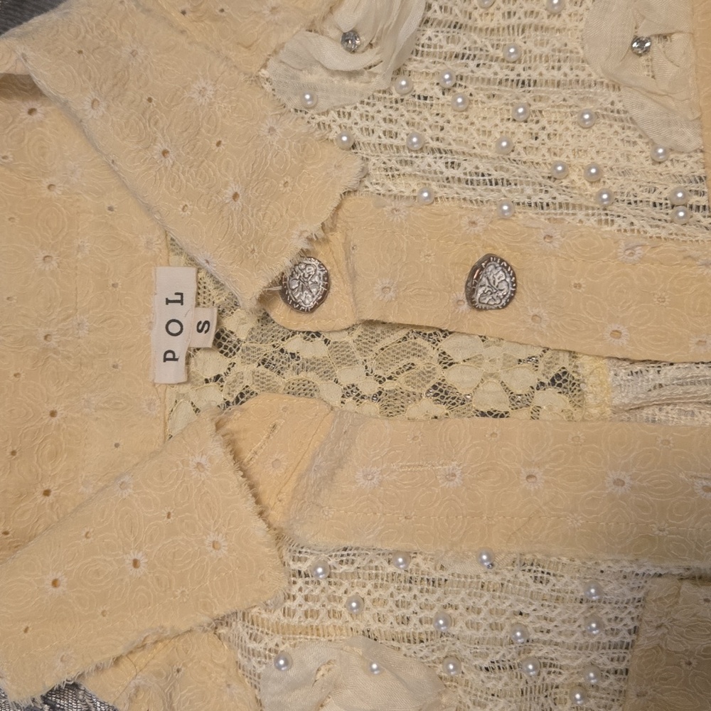 Yellow Lace Button-Up Blouse - Picture 5 of 5